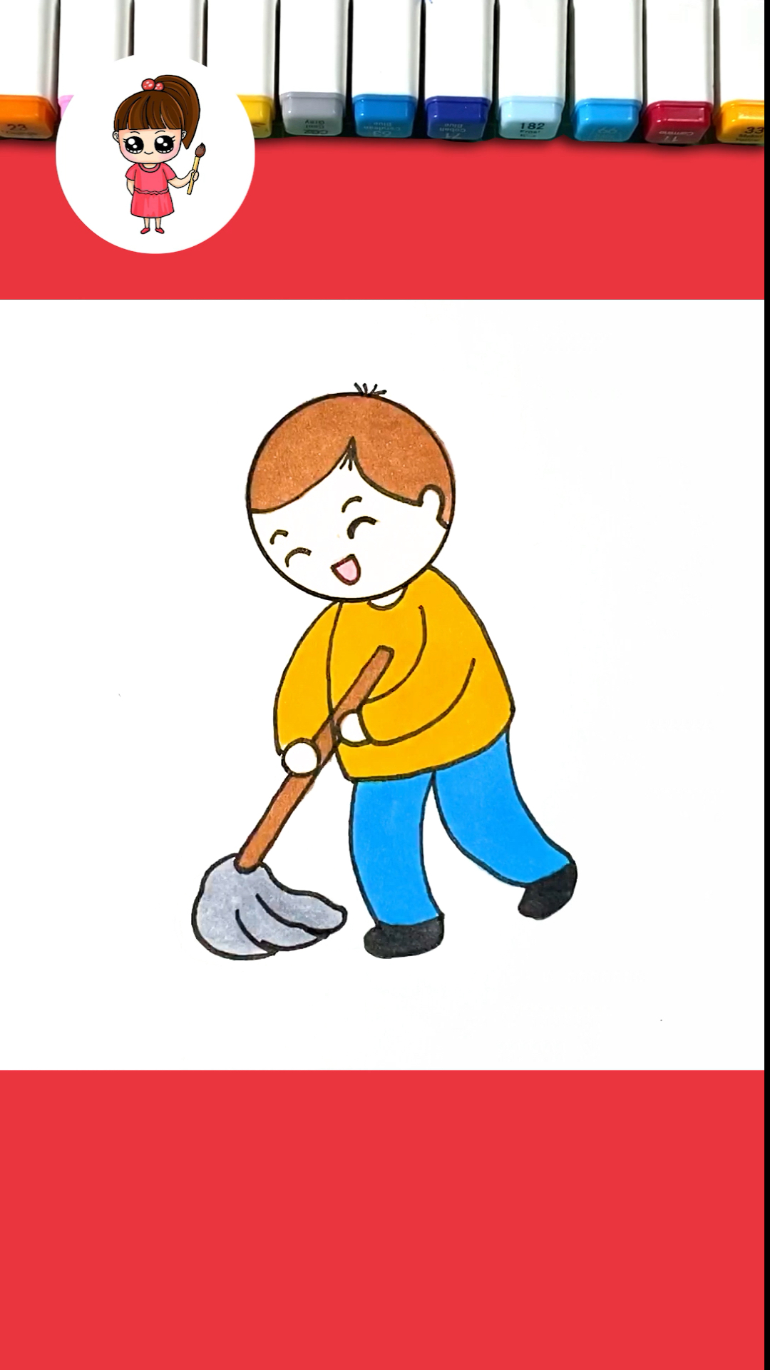 #五一劳动节手抄报#迎接五一劳动节,做家务的男同学简笔画