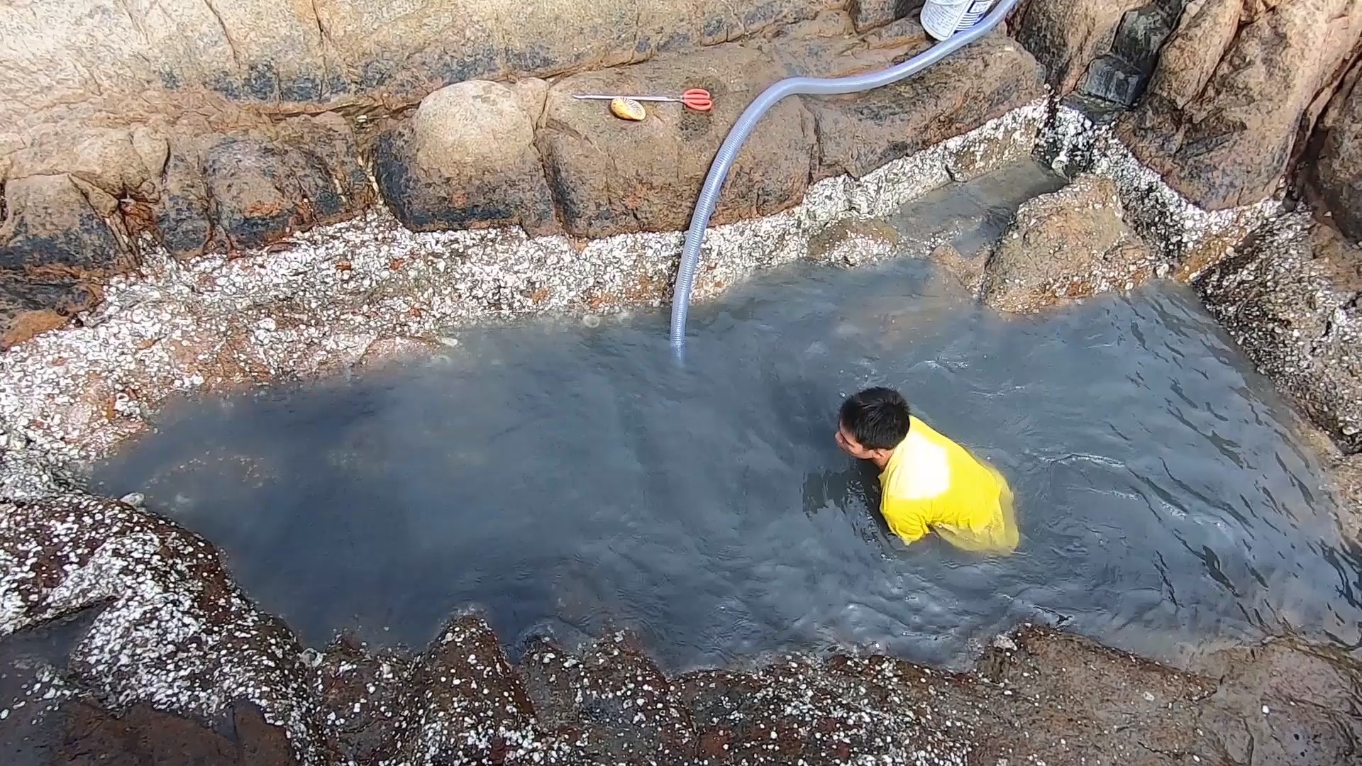 #赶海捉海鲜#上集：鲨鱼岛发现水没干过的巨水坑，小伙抽干之后连抓生猛大货，发达了