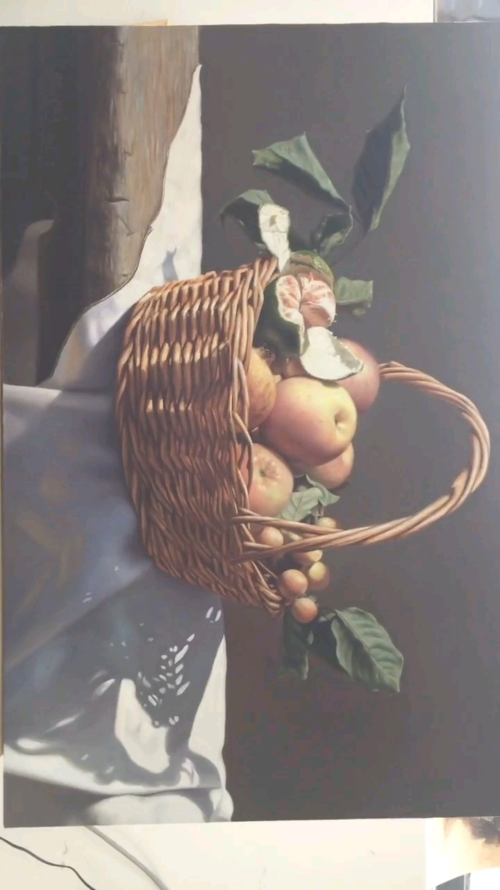 #全民心动#《果篮》油画,像照片一样,写实派的魅力。