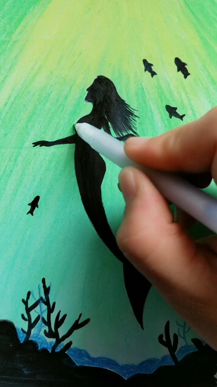 粉彩画海底美人鱼,步骤简单易学