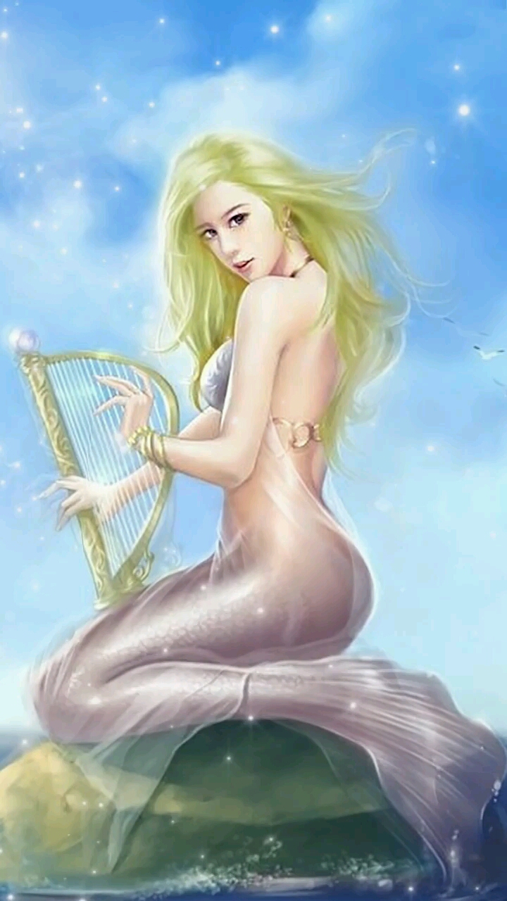 见过弹琴的美人鱼吗? 手机壁纸
