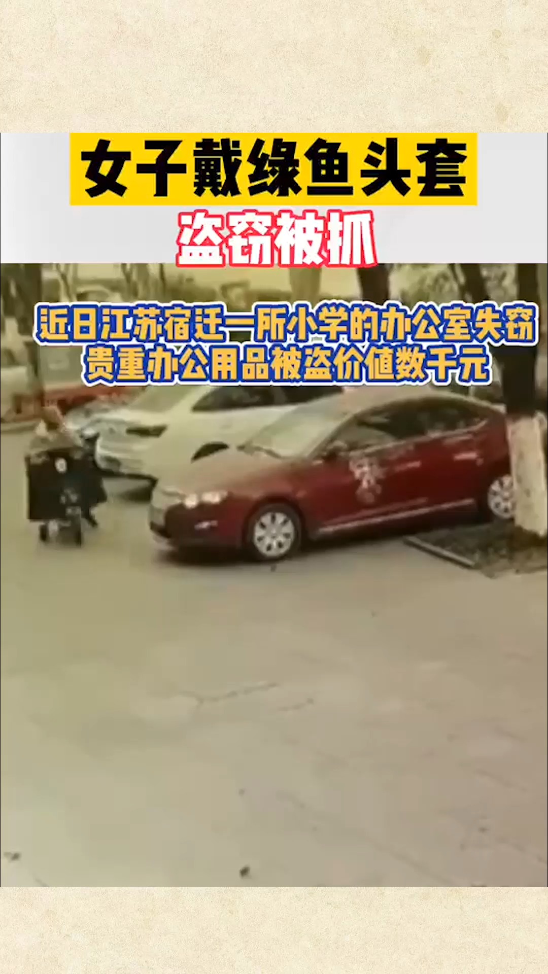 #社会新闻#奇葩!女子戴绿鱼头套盗窃