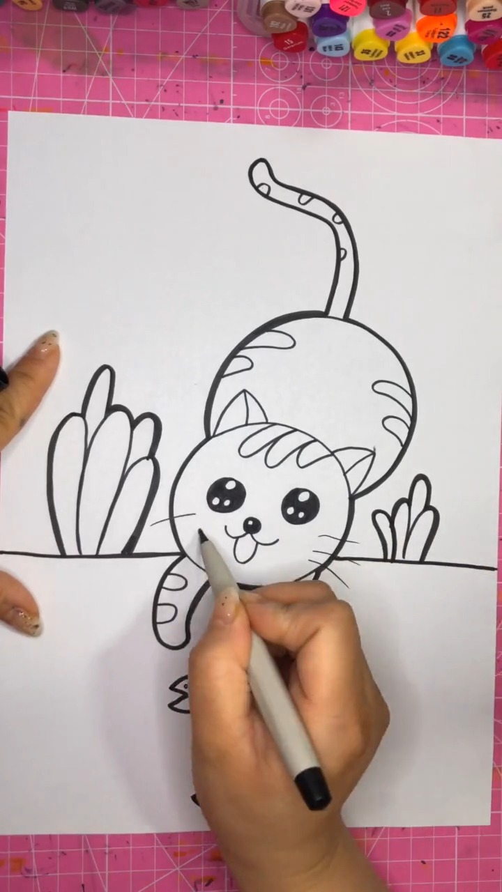 小猫捞鱼,画得太逼真形象了