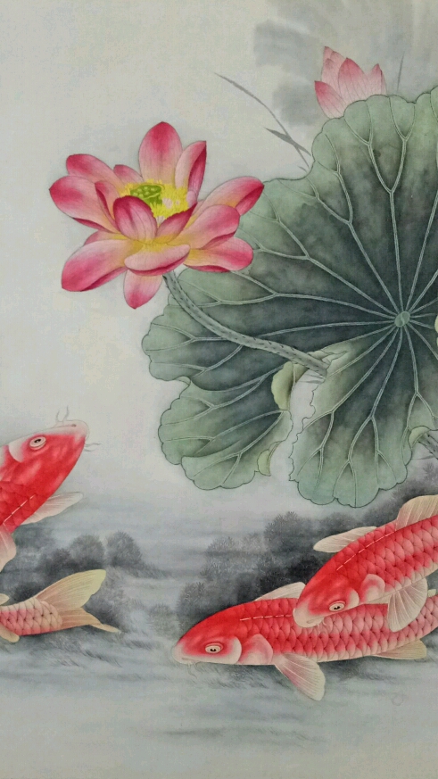 #学习工笔画!#工笔画荷花鲤鱼