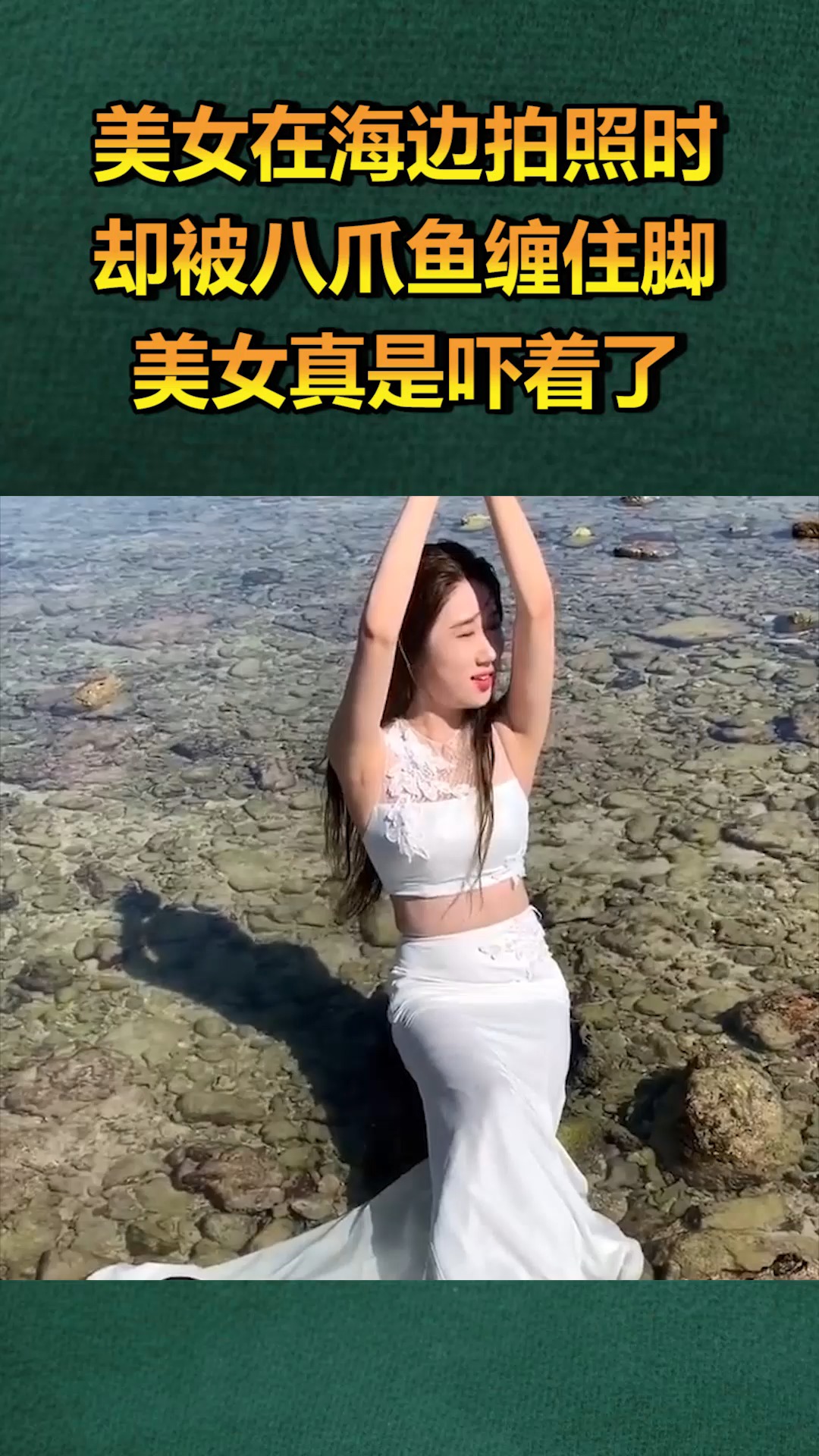 美女在海边拍照时,却被八爪鱼缠住脚,摄影师的举动真亮了!