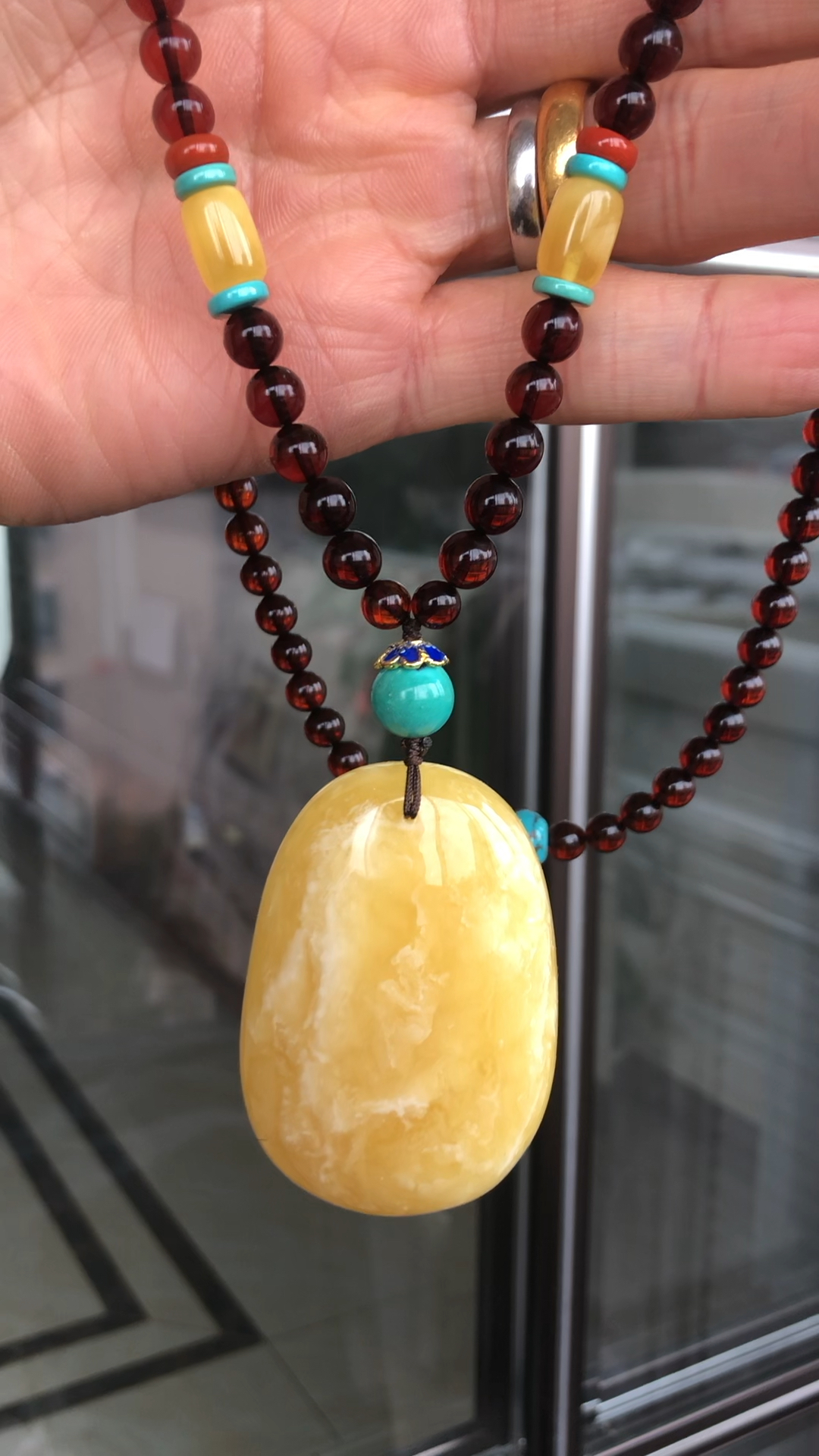 蜜蜡吊坠配血珀链子绿松