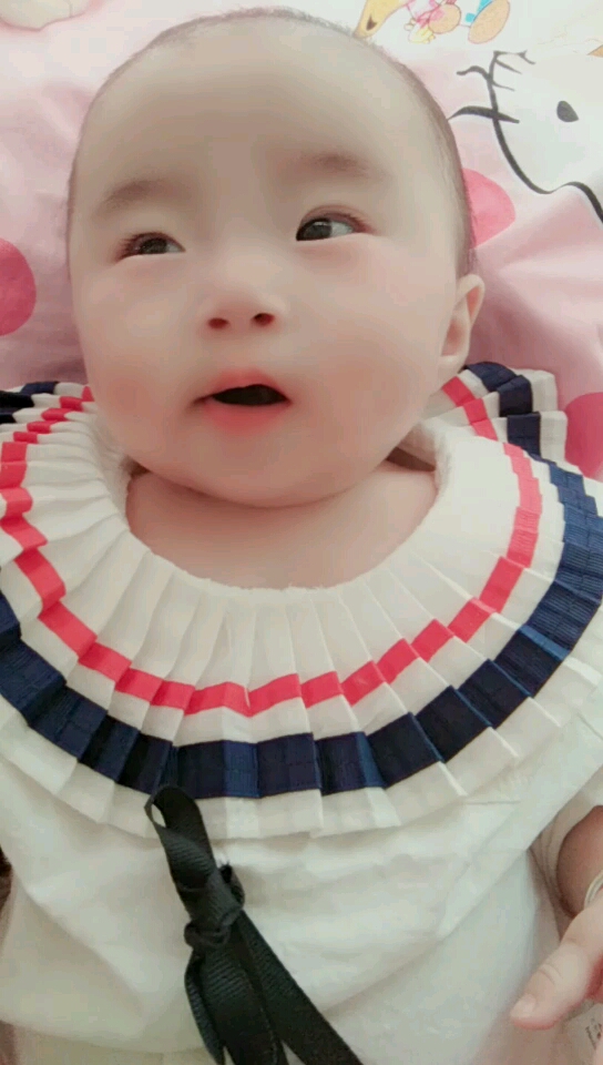小布叮快六个月了,吃小馒头的表情