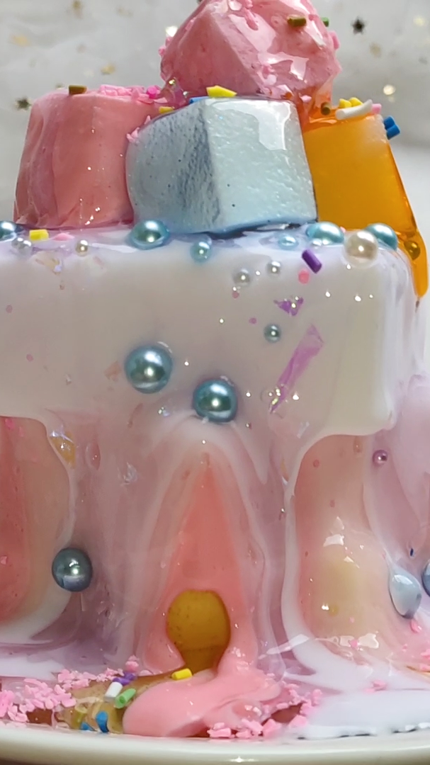 #史莱姆#粉丝生日专属蛋糕泥,切蛋糕玩超治愈,捏起来声音超解压