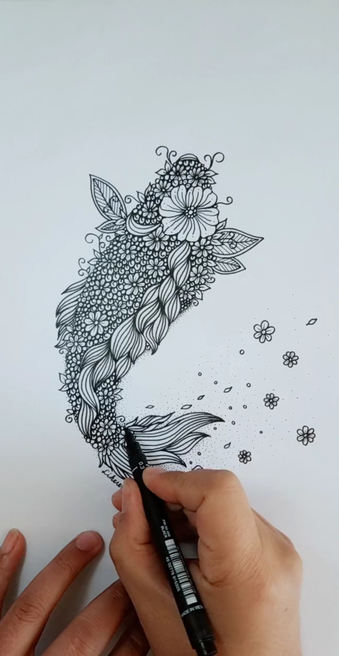 #线描画#之前随笔画的鲤鱼,简单上手快,不用太在意细节,你学会了吗。