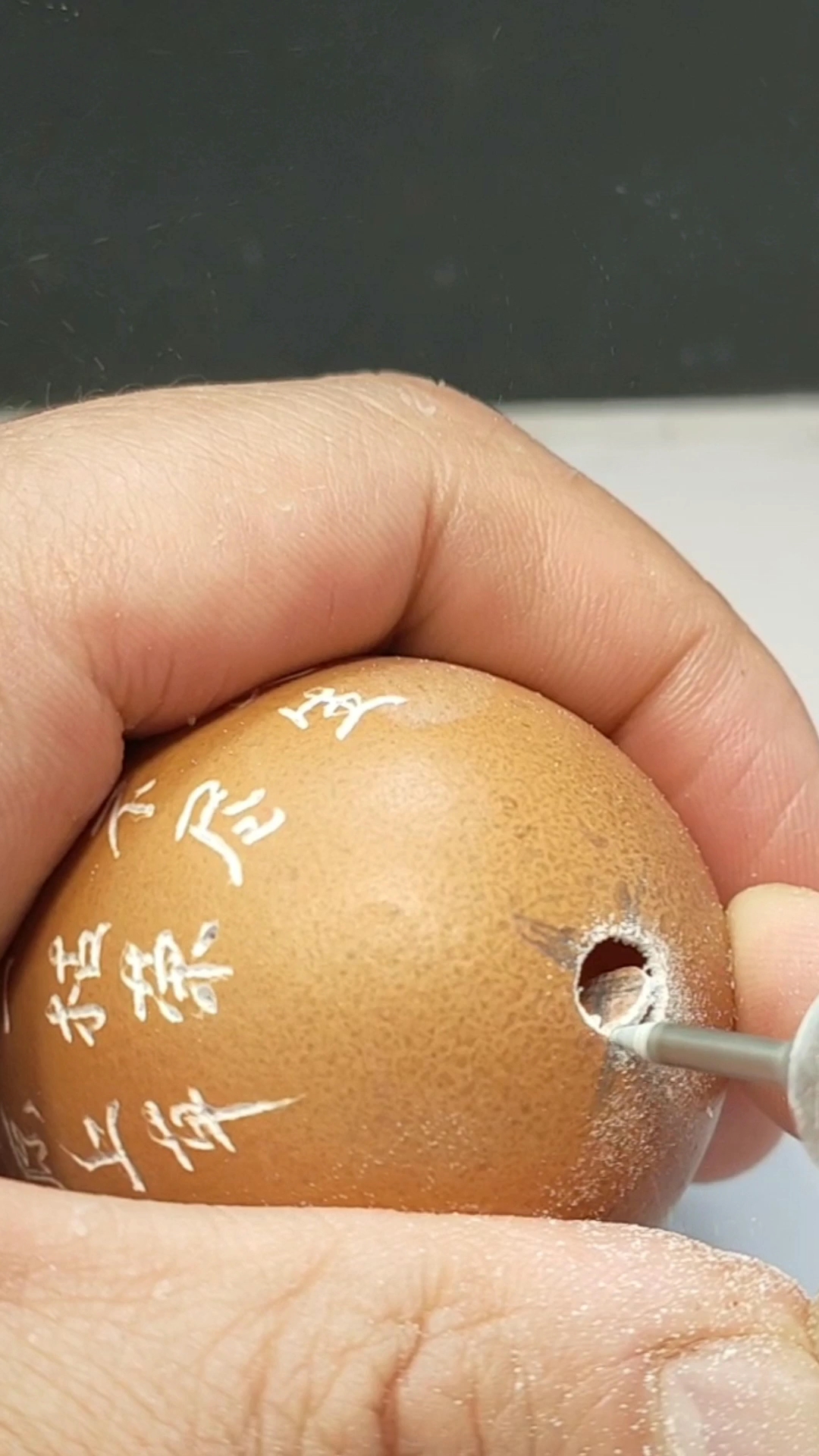 废物利用,鸡蛋壳上作诗作画