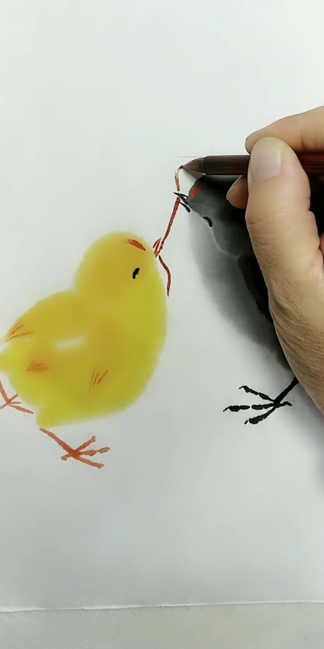 #中国画#画两个可爱的小鸡,祝大家夜梦吉祥!