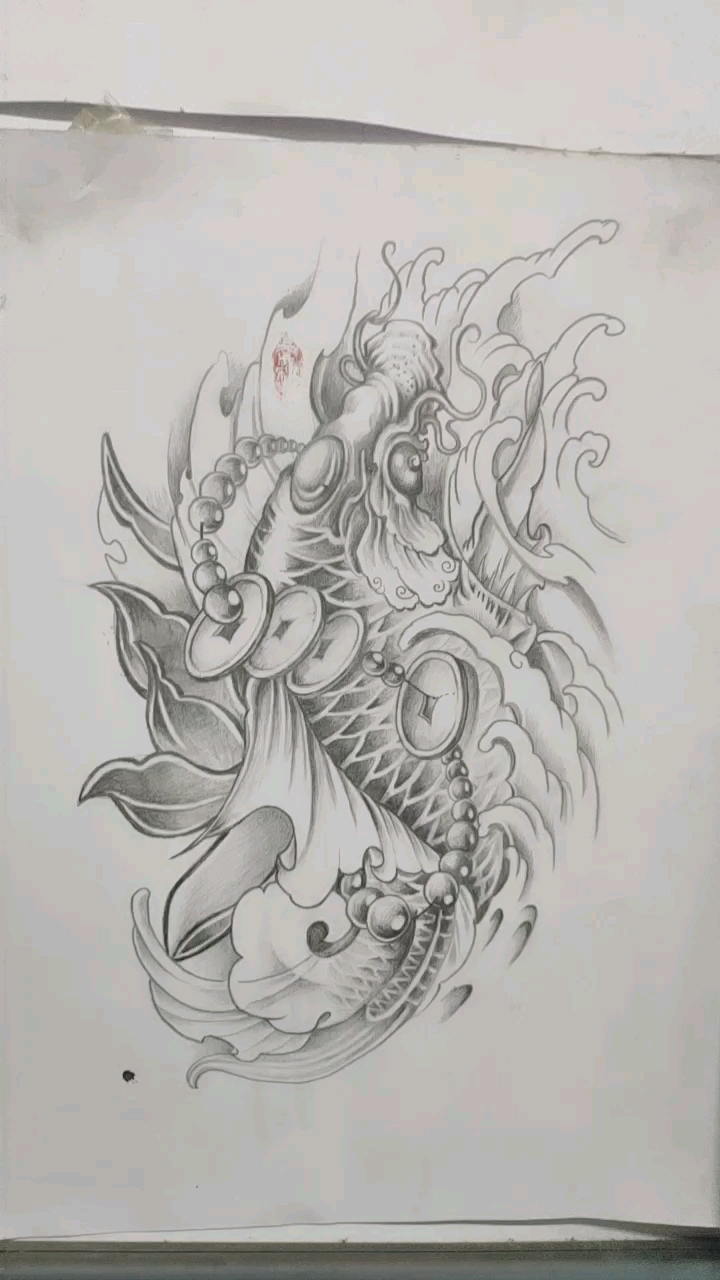 招财鱼,,纹身手稿,适合任何位置,,开业了,,上人。