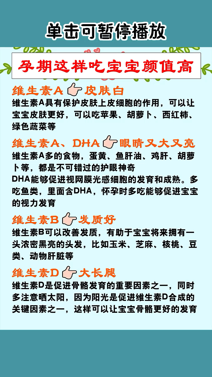 单击可暂停播放。习孕期这样吃宝宝颜值高