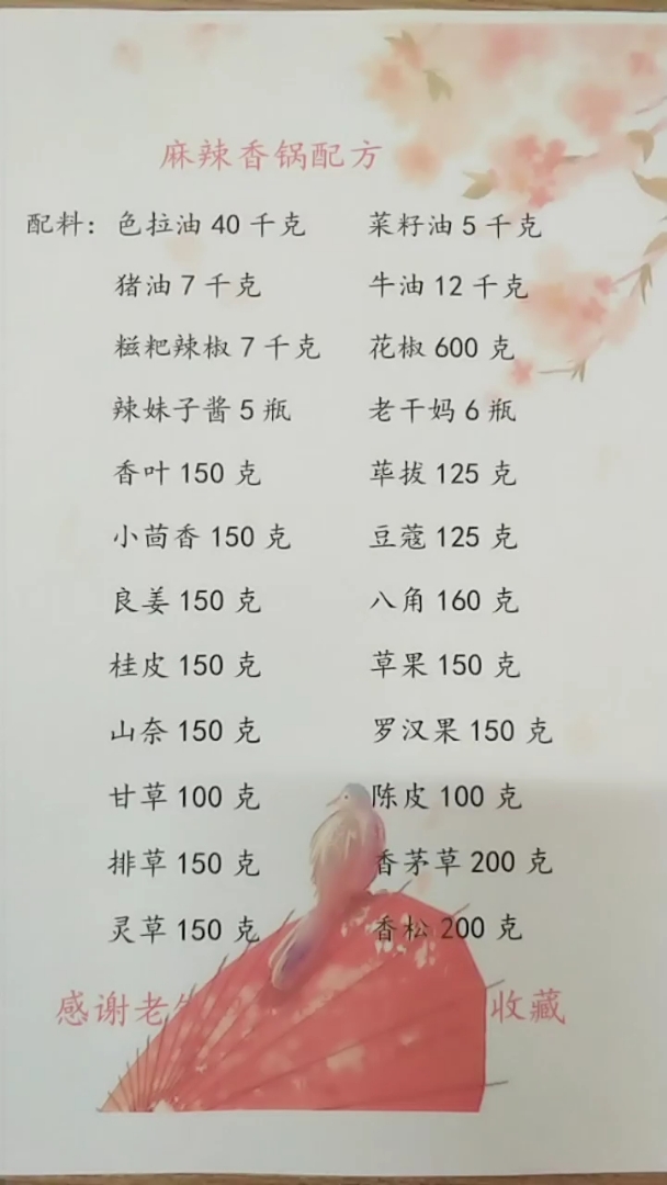 麻辣香锅配方