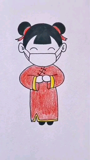 #简笔画大全#干什么也不能忘了戴口罩        “新年快乐”