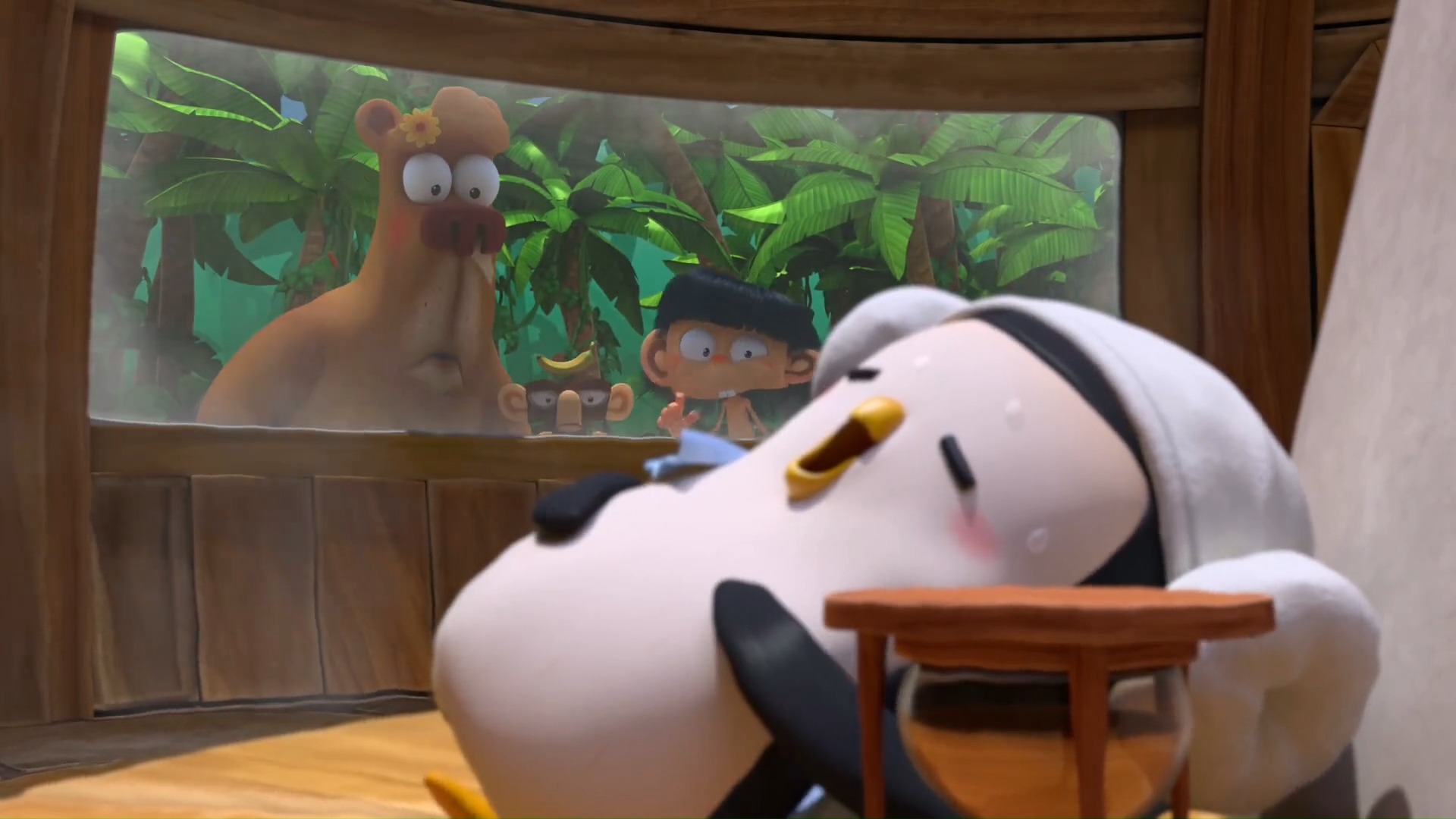 #动漫#小企鹅洗桑拿,大熊也想洗,他能成功进入桑拿房吗?