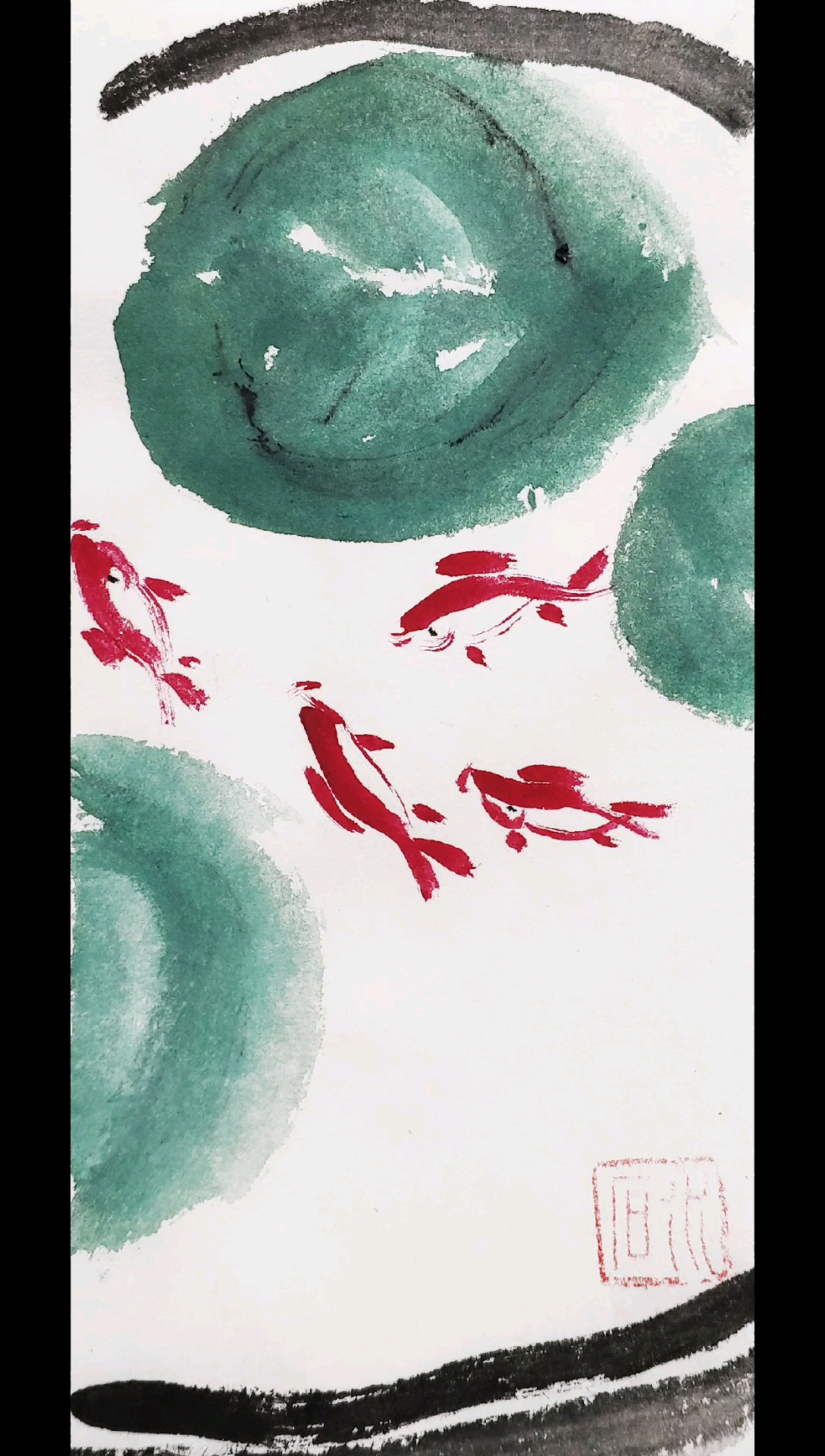 #中国画#鱼塘荷花