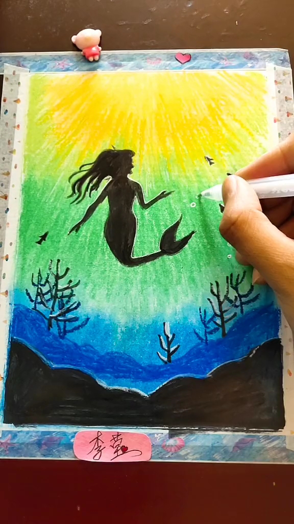 油画棒画深海里的美人鱼——