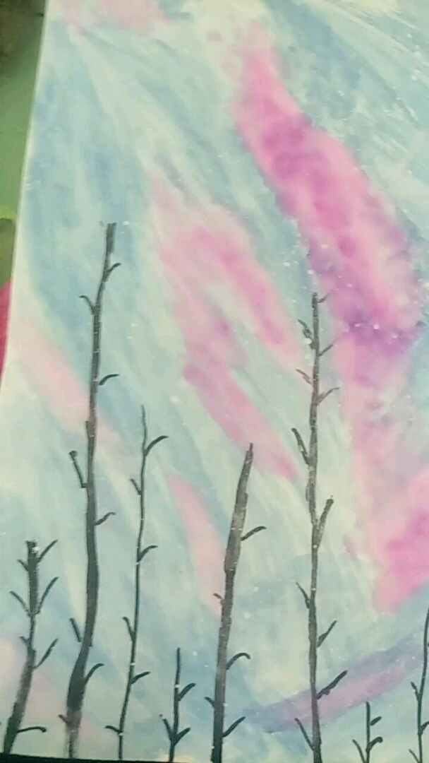 水粉画(星空)(樱花)