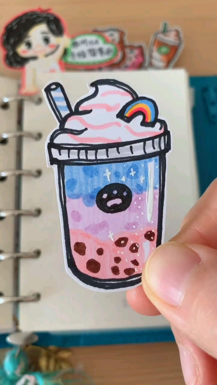 甜蜜蜜彩虹奶茶#绘#简笔画#账素材