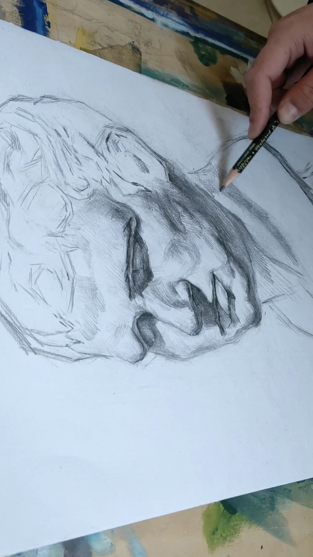 学生在画素描石膏头像
