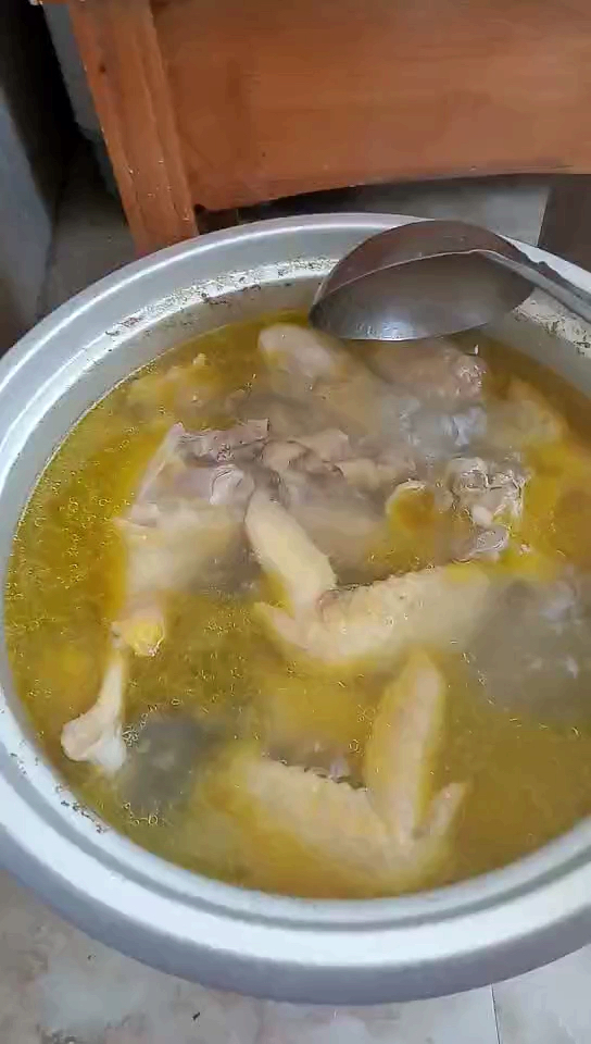 刚煮好的一锅花旗参炖鸡滋补养生汤,看把宝宝馋得不行