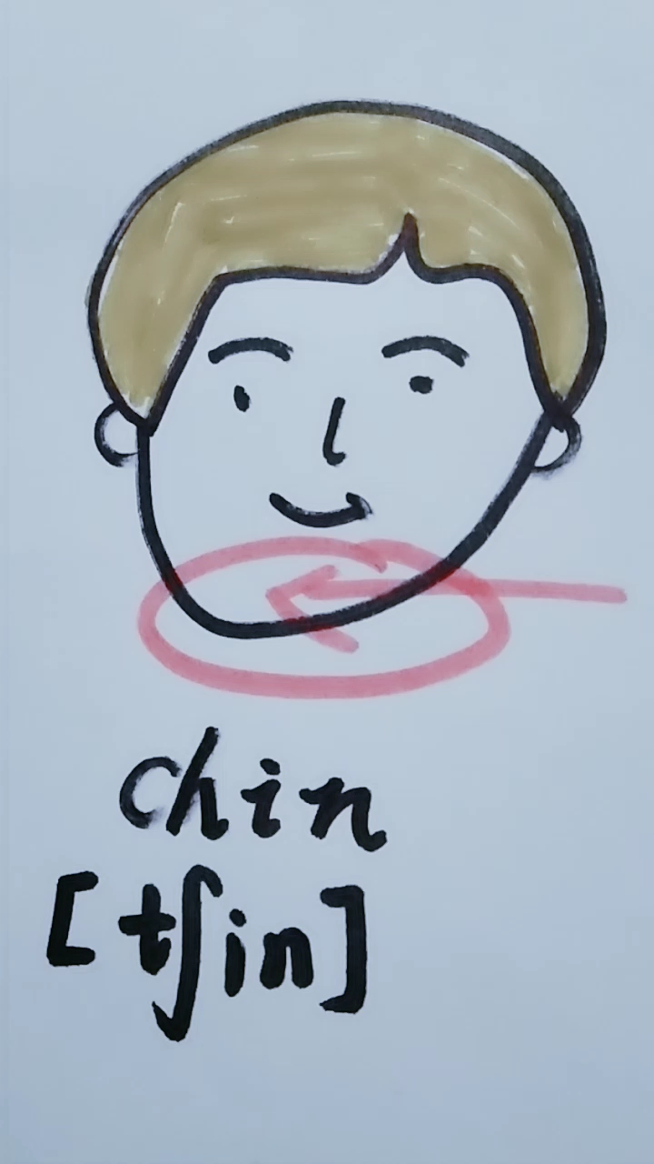 #方言诗朗诵#一年级英语 身体部位简笔画 单词拼读 chin下巴