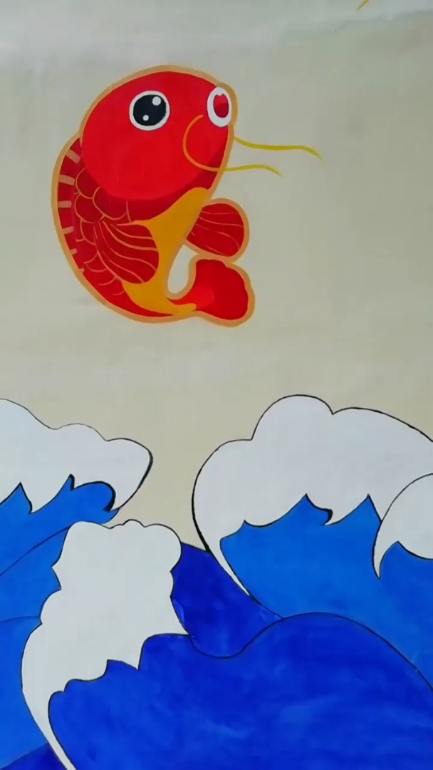 #2019,立个新年flag#简笔画,壁画之年年有鱼,鱼跃龙门。