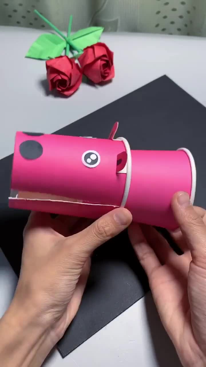 #手工制作#用两个纸杯做出会说话的小河马