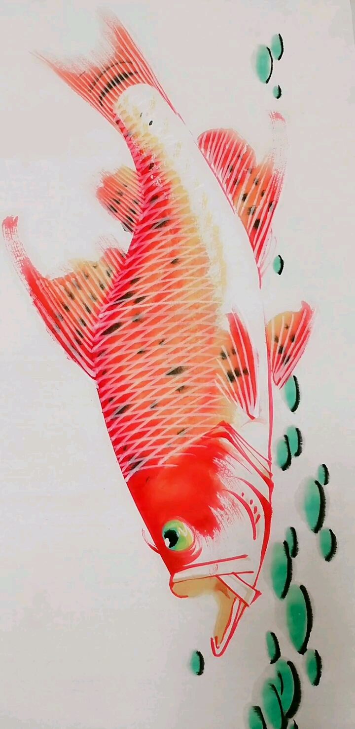 #我要上热门#画一条非常吉祥的超大红鱼