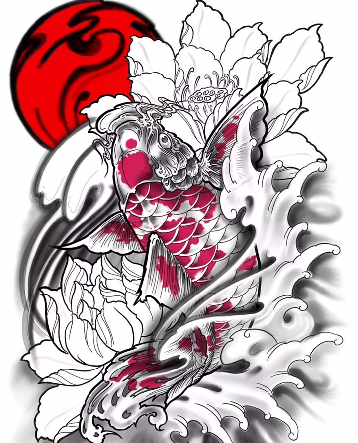 #高手在民间#传统锦鲤纹身手稿分享,喜欢这种风格的朋友可以收藏转发#纹身#杭州大唐纹身