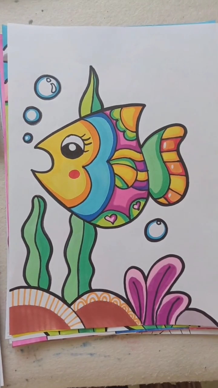 文文儿童画素材,热带鱼#儿童画#简笔画#画