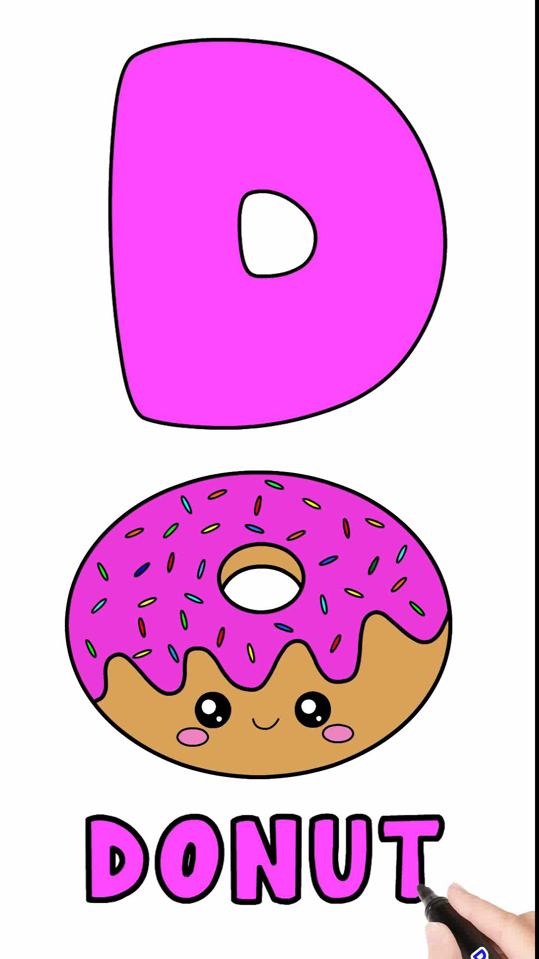 #英语字母表#宝宝学英语字母D简笔画可爱甜甜圈Donut绘画宝宝学画画 ABC Engli