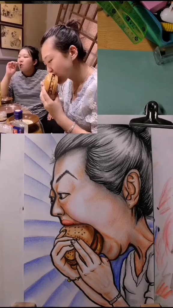 #手绘#吃汉堡就要这样,一口一个