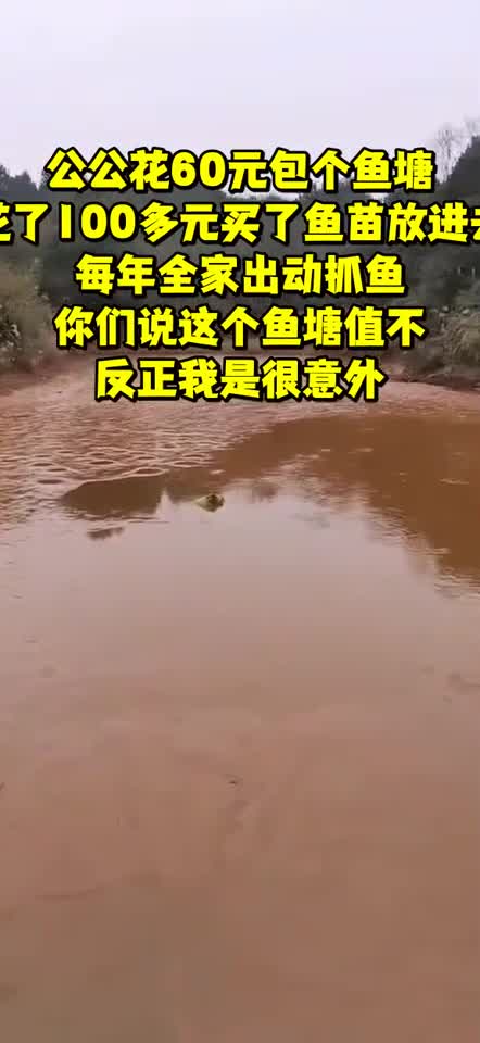 公公花60元包个鱼塘花了100多元买了鱼苗放进去每年全家出动抓鱼你们说这个鱼塘值不反正我是