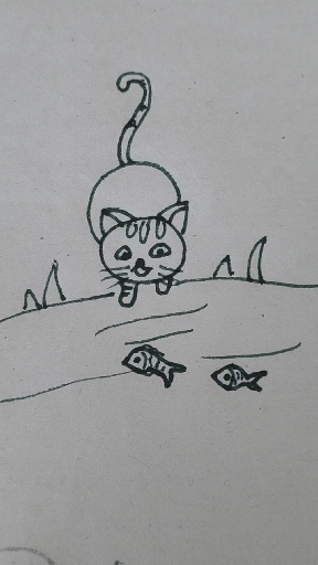 #无心之简笔画#小猫捉鱼