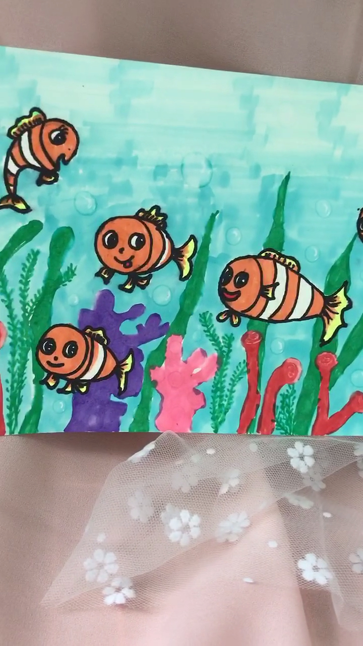 #全民心动#儿童画—小丑鱼 材料 水彩笔 酒精 适合四岁以上宝宝绘画