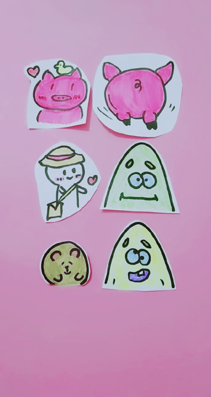 #音为有你#儿童简笔画 表情包 可爱动物 派大星 小猪 饮料袋子