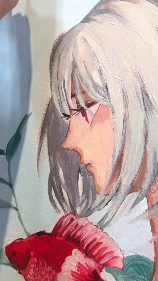 看到金鱼,就想起#油画 #绘画绘画绘画 #绘画 #不要抖动要艺术 #抖出我的艺术 #美术生