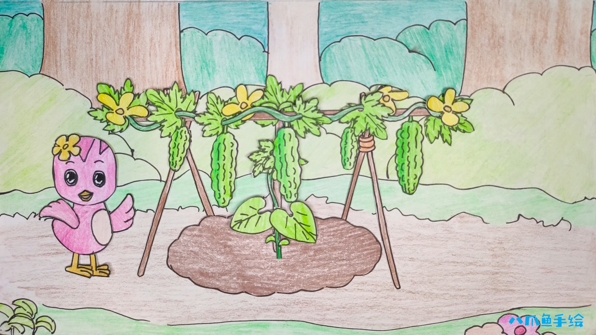 手绘定格动画:和萌鸡小队朵朵一起种苦瓜
