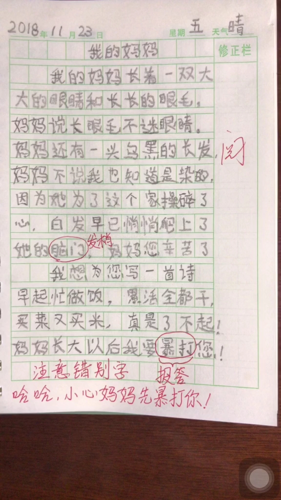 孩纸,妈妈看过你写的作文嘛?