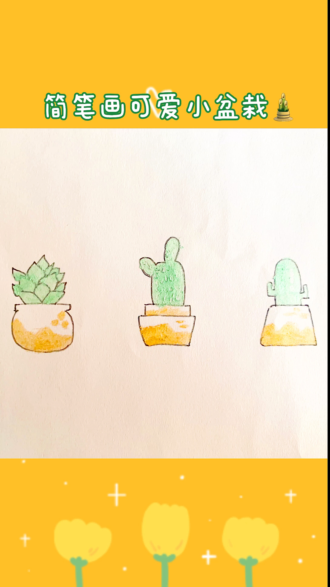 #简笔画#多肉仙人掌可爱盆栽简笔画