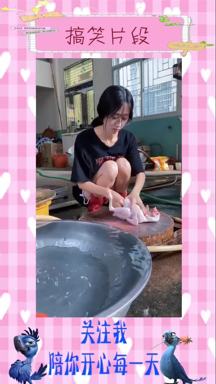 勤工俭学的美女,帮妈妈杀鸡,技术了得!,搞笑视频