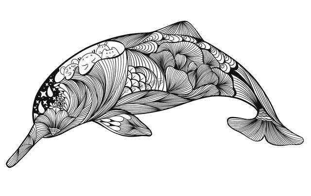 画画没想法?通过3个步骤创作线描白鱀豚,创意十足