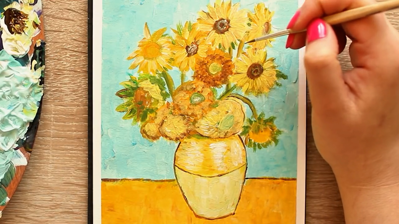 水粉画梵高的向日葵,步骤很详细,值得学习