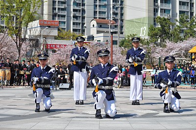 韩国镇海樱花盛开,游人如织,韩国空军仪仗队表演