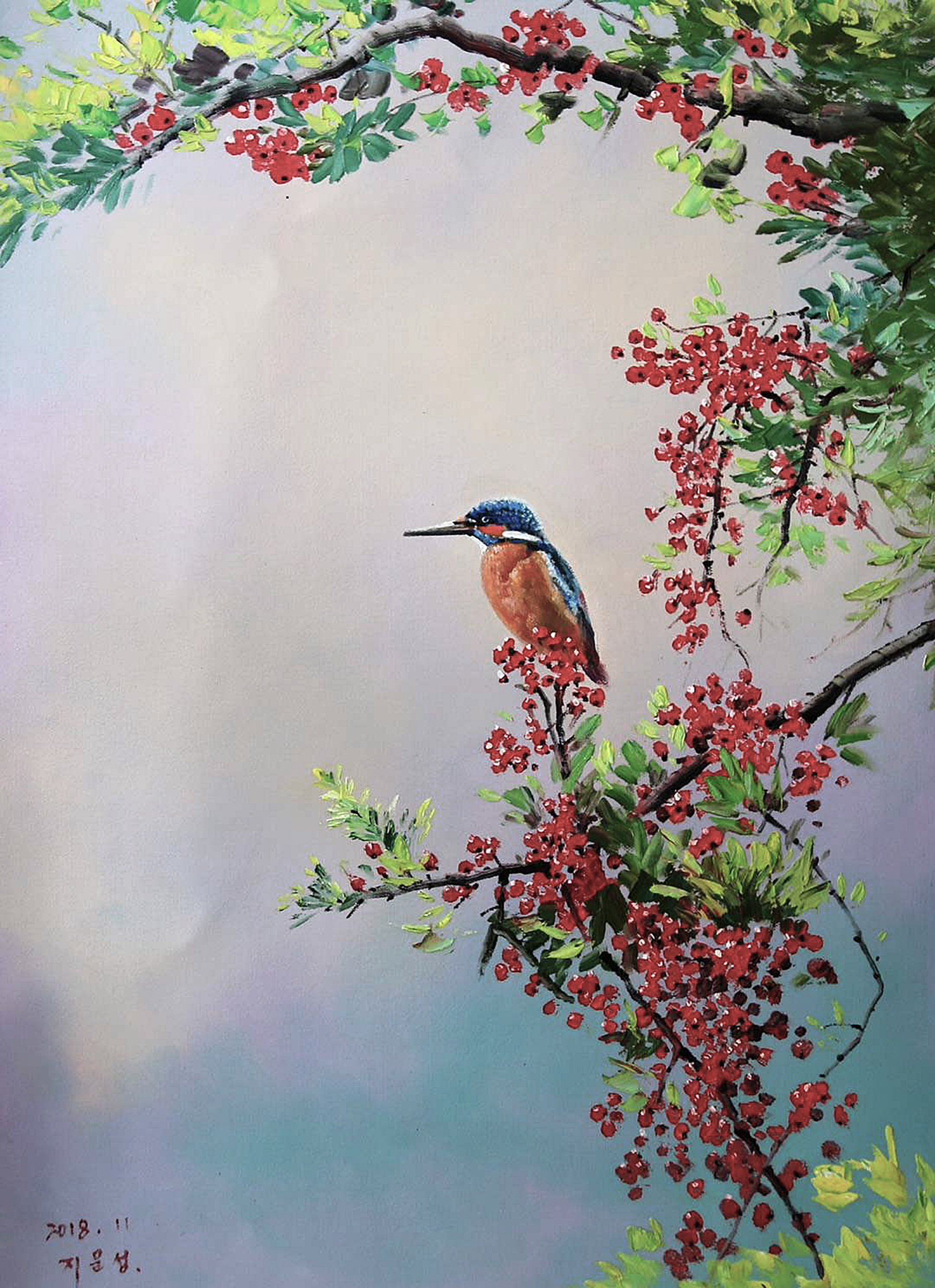 油画,油彩绘禽鸟