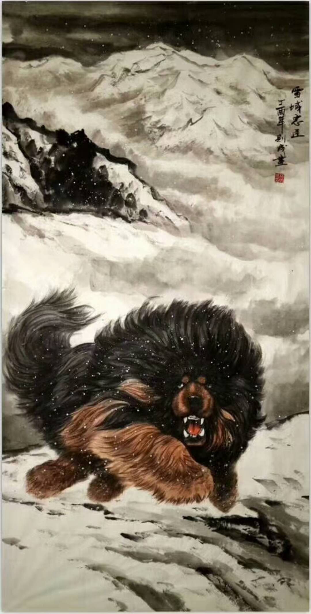 广西画家林则成工笔画《雪域雄风-藏獒》欣赏