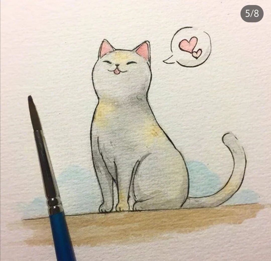 超萌的小猫咪水彩插画分享!适合用在手帐里的画风哦!