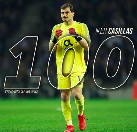 传奇继续!卡西利亚斯继c罗后拿下欧冠100胜